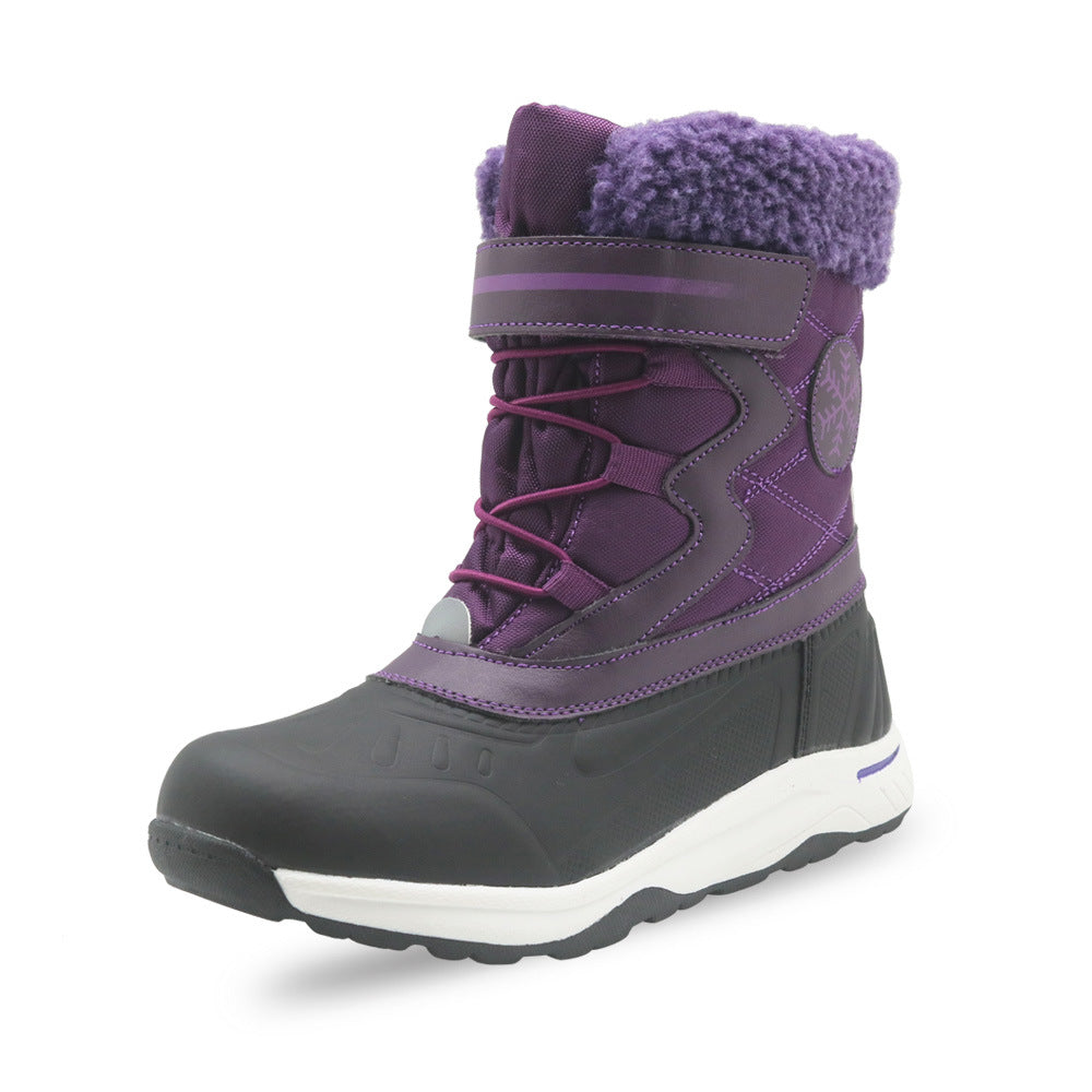 Kids Waterproof Winter Snow Boots Mid-Calf Warm Fur Boots for Girls Comfortable Round Toe Flat Boot