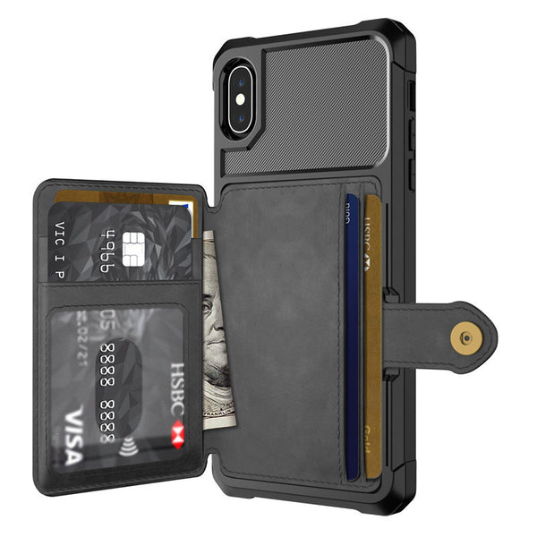 Phone Shockproof Case with Card Cash Slots Cards Holder with Magnetic Buckle for iPhone X/XS/XR/XS Max/6/6S/7/8 Plus/Samsung Galaxy S9/S9 Plus/Note 9