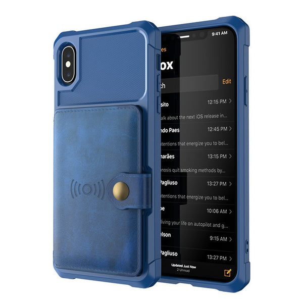Phone Shockproof Case with Card Cash Slots Cards Holder with Magnetic Buckle for iPhone X/XS/XR/XS Max/6/6S/7/8 Plus/Samsung Galaxy S9/S9 Plus/Note 9