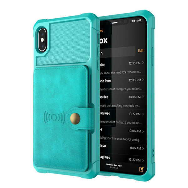 Phone Shockproof Case with Card Cash Slots Cards Holder with Magnetic Buckle for iPhone X/XS/XR/XS Max/6/6S/7/8 Plus/Samsung Galaxy S9/S9 Plus/Note 9