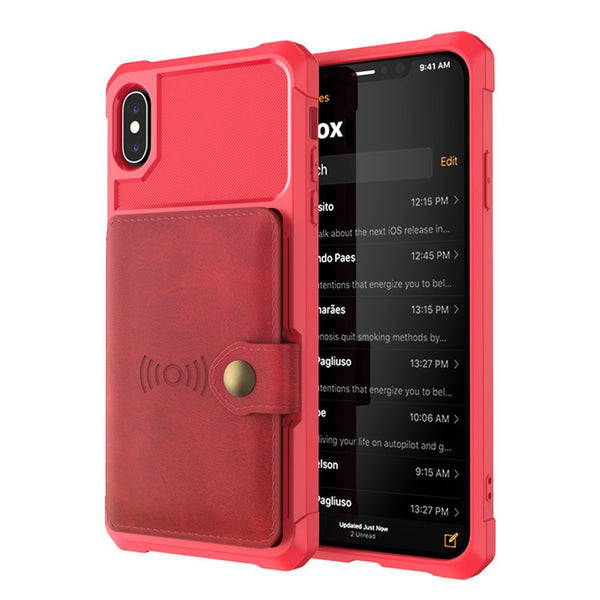 Phone Shockproof Case with Card Cash Slots Cards Holder with Magnetic Buckle for iPhone X/XS/XR/XS Max/6/6S/7/8 Plus/Samsung Galaxy S9/S9 Plus/Note 9