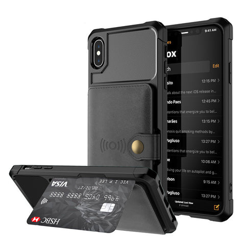 Phone Shockproof Case with Card Cash Slots Cards Holder with Magnetic Buckle for iPhone X/XS/XR/XS Max/6/6S/7/8 Plus/Samsung Galaxy S9/S9 Plus/Note 9