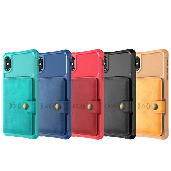 Phone Shockproof Case with Card Cash Slots Cards Holder with Magnetic Buckle for iPhone X/XS/XR/XS Max/6/6S/7/8 Plus/Samsung Galaxy S9/S9 Plus/Note 9
