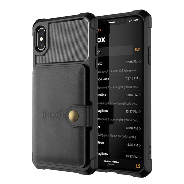 Phone Shockproof Case with Card Cash Slots Cards Holder with Magnetic Buckle for iPhone X/XS/XR/XS Max/6/6S/7/8 Plus/Samsung Galaxy S9/S9 Plus/Note 9