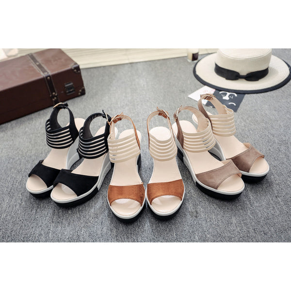 Women Wedge Sandals High Heels Shoes Ankle Buckle Fish Mouth Sandal