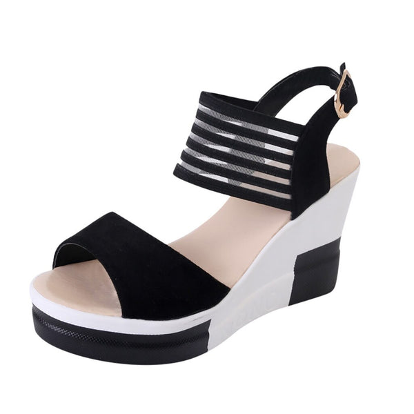 Women Wedge Sandals High Heels Shoes Ankle Buckle Fish Mouth Sandal