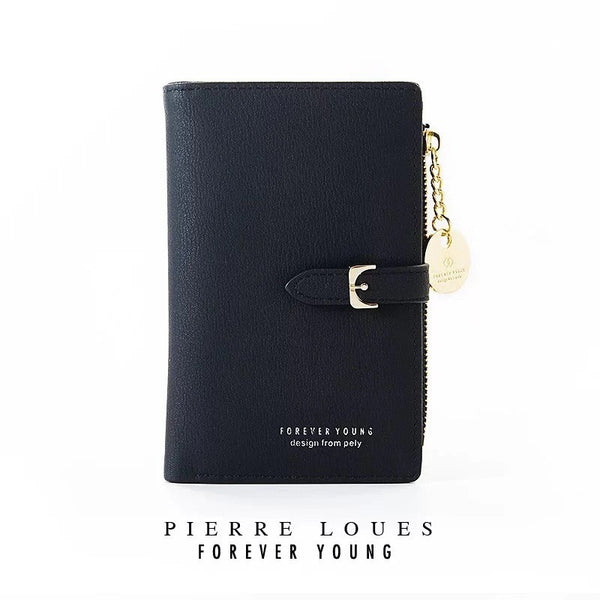 Women Mini Leather Wallet Bifold Solid Color Purse Zipper Handbag with Card Coin Holder