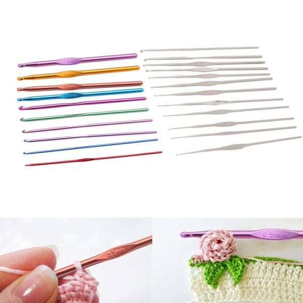 22-Pack Wool Crochet Kit Aluminum Alloy Needle Crochet Stainless Steel Knitting Needles Sweater Weaving Tools with Zipper Bag