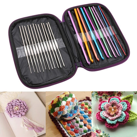 22-Pack Wool Crochet Kit Aluminum Alloy Needle Crochet Stainless Steel Knitting Needles Sweater Weaving Tools with Zipper Bag