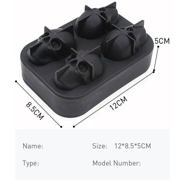 4 In 1 3D Skull Ice Cube Mold Silicone Ice Cube Maker Tray for Halloween Whisky Cocktails