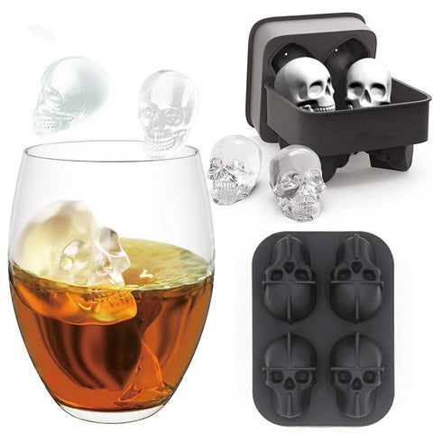 4 In 1 3D Skull Ice Cube Mold Silicone Ice Cube Maker Tray for Halloween Whisky Cocktails