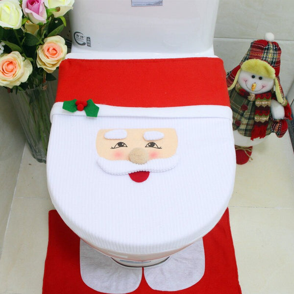 Jultoalettöverdrag 3pc/set Santa Claus Elk Snowman Elf Toalettstolskåpa Badrumsmatta Matttäcke Xmas Decor