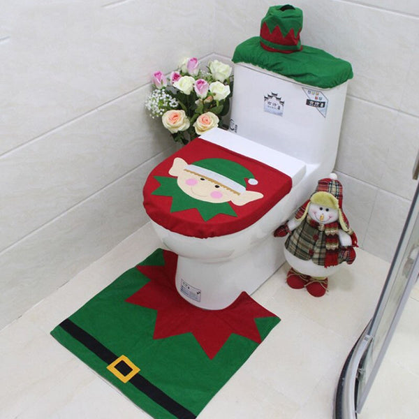 Jultoalettöverdrag 3pc/set Santa Claus Elk Snowman Elf Toalettstolskåpa Badrumsmatta Matttäcke Xmas Decor