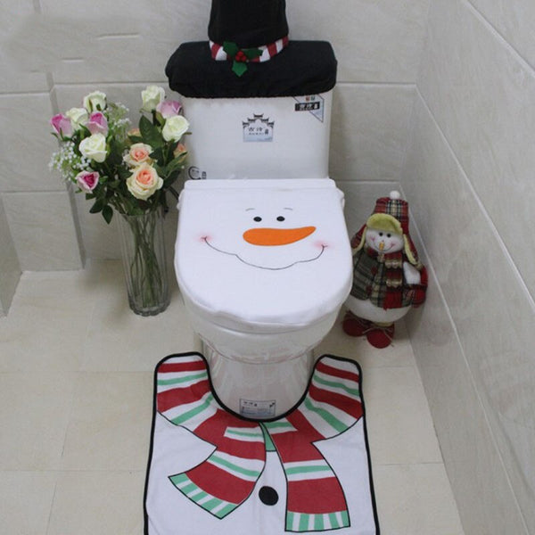 Jultoalettöverdrag 3pc/set Santa Claus Elk Snowman Elf Toalettstolskåpa Badrumsmatta Matttäcke Xmas Decor