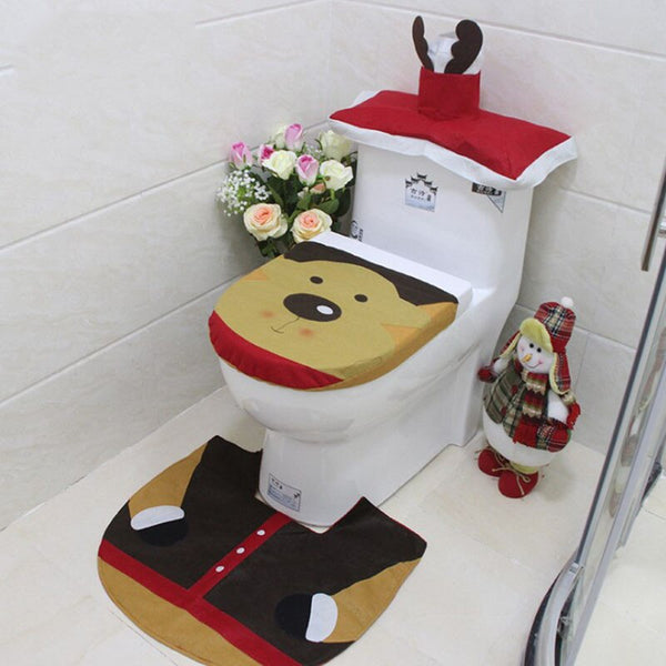 Jultoalettöverdrag 3pc/set Santa Claus Elk Snowman Elf Toalettstolskåpa Badrumsmatta Matttäcke Xmas Decor
