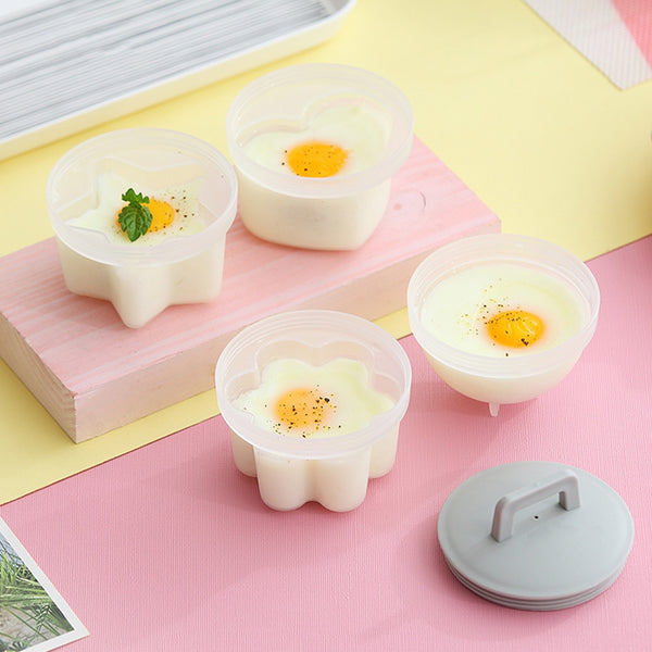4 Pcs/Set Plastic Egg Poacher with Lid Pudding Mold Dessert Molds with Oil Brush