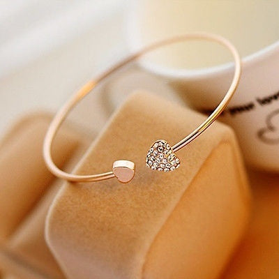 Gold Love Heart Armband Justerbart manschettarmband för kvinnor tjejer