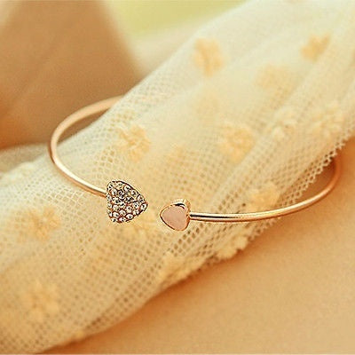 Gold Love Heart Armband Justerbart manschettarmband för kvinnor tjejer