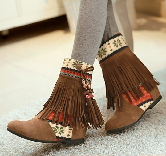 Women's Tassel Ankle Boot Plus Size Flat Boots Comfortable Shoes with Strips