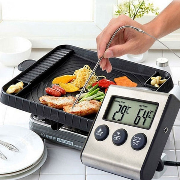Digital LCD -termometer Matlagningstimer för BBQ Grill Kött Köksugn Matlagning