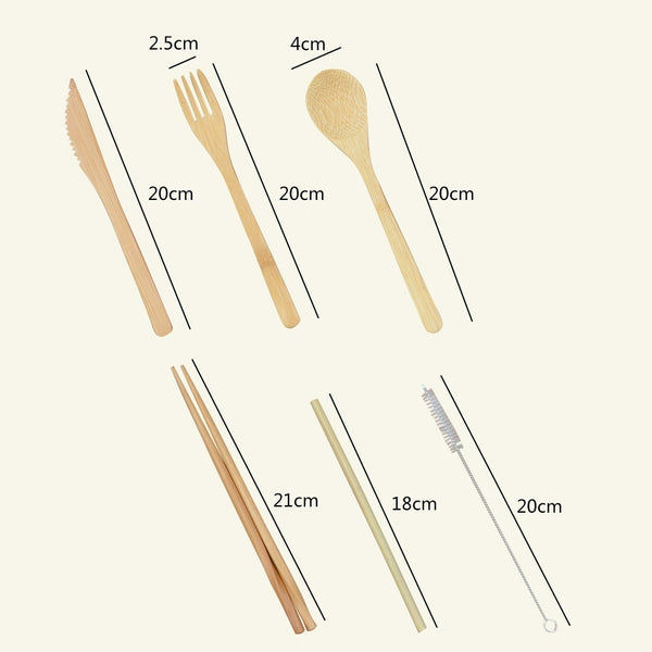 Bambu Bestick Set Utomhus Bestick Bärbar Kniv Gaffel Sked Halm Med Tygväska