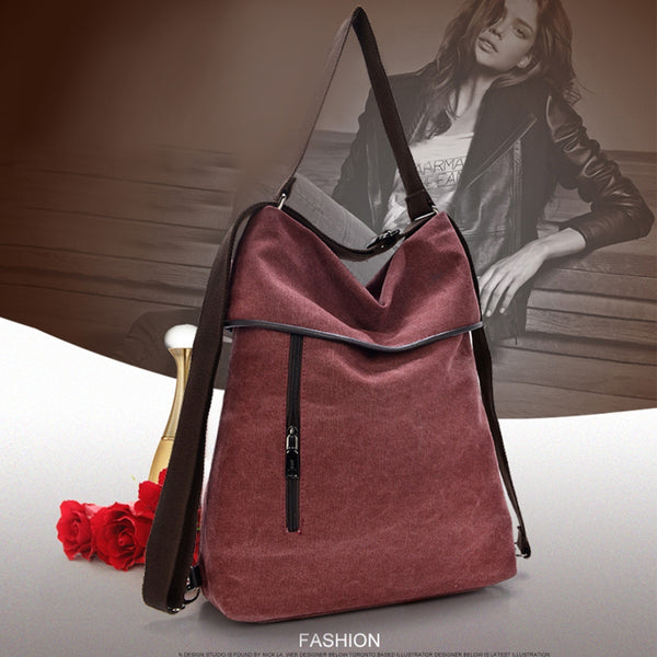 Women's Canvas Backpack Casual Rucksack Large Capacity Handbag Shoulder Bags