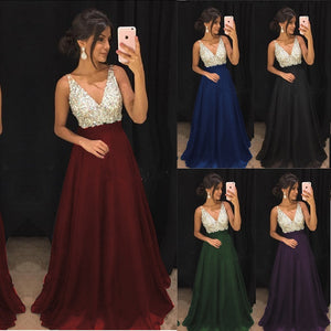 Women's Sequin Evening Dress V-neck Sleeveless Prom Dress Shiny Formal Party Dresses