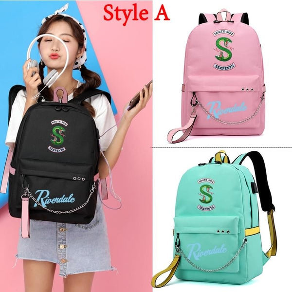 Girls School Backpack with USB Charging Port Snake Pattern Laptop Bags with Pencil Case