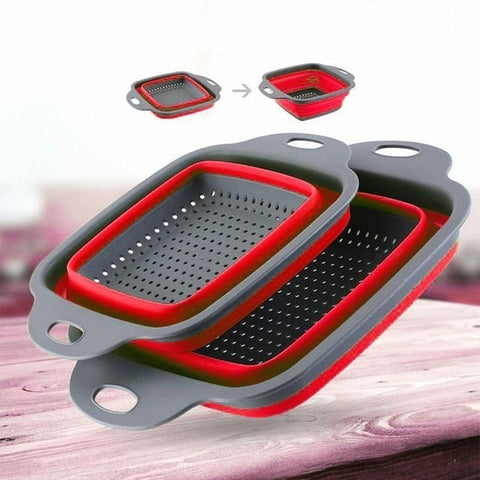 Collapsible Colander Square Draining Baskets Silicone Food Drainers with Handles