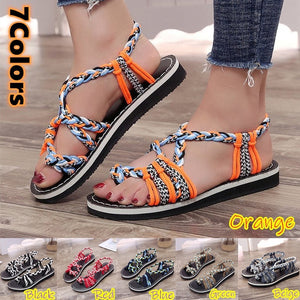 Women's Bohemian Style Flip Flops Open-toe Sandals Flattie Shoes