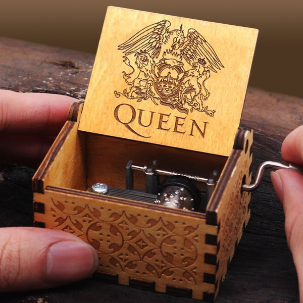 Wooden Carved Music Box Vintage Hand Cranked Music Boxes Handmade Gift