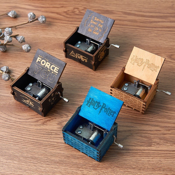 Wooden Carved Music Box Vintage Hand Cranked Music Boxes Handmade Gift