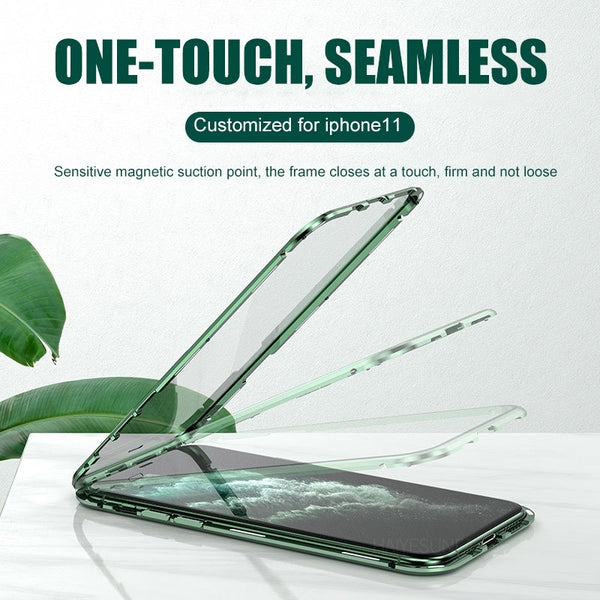 Magnetic 360 Protective Case Cover with Tempered Glass for Samsung iPhone Huawei Redmi Phones