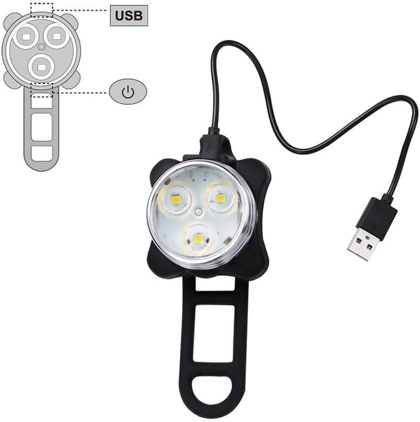 USB Rechargeable Bike Light Set Headlight and Tailight Set 4 Modes 650mah Lithium Battery