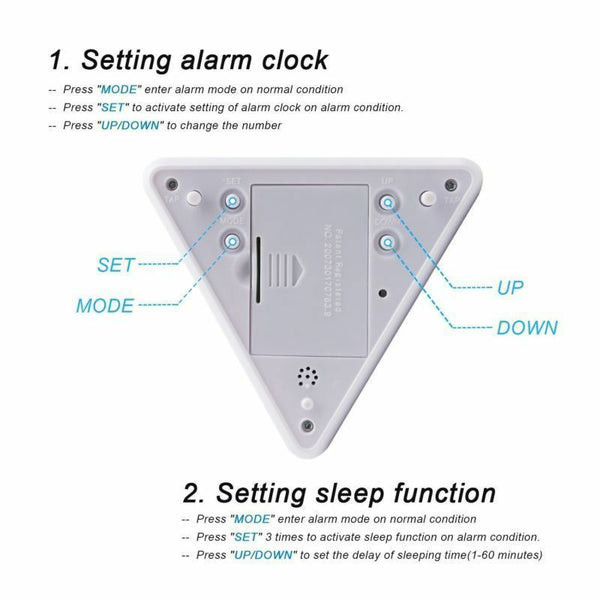 Digital Triangle Alarm Clock Battery-powered Adjustable Thermometer Clock with LCD Display 7 Colors Night Lights