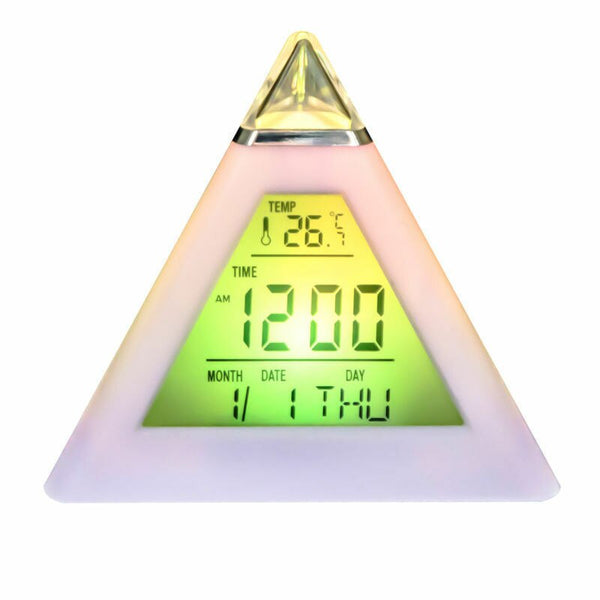 Digital Triangle Alarm Clock Battery-powered Adjustable Thermometer Clock with LCD Display 7 Colors Night Lights