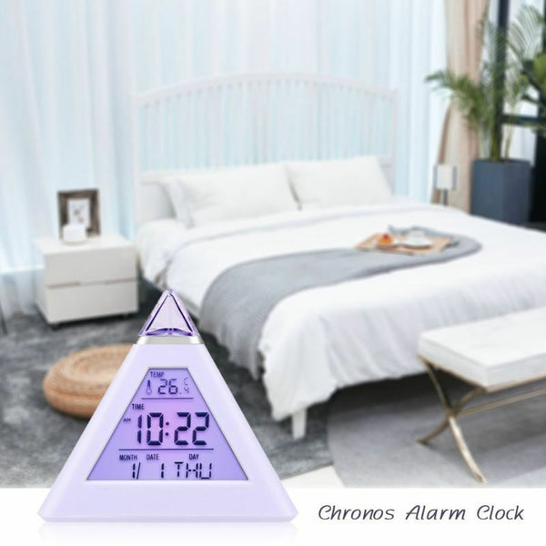 Digital Triangle Alarm Clock Battery-powered Adjustable Thermometer Clock with LCD Display 7 Colors Night Lights