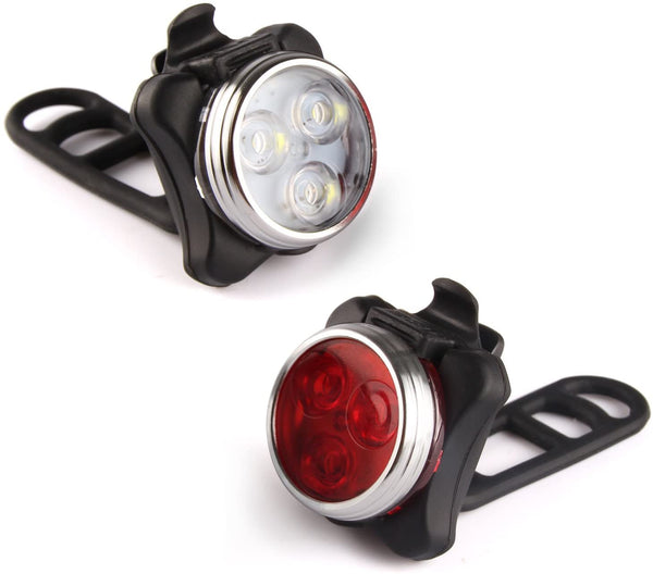USB Rechargeable Bike Light Set Headlight and Tailight Set 4 Modes 650mah Lithium Battery
