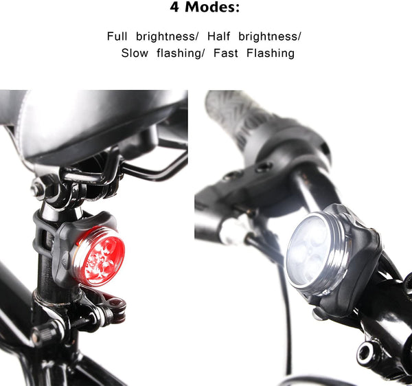 USB Rechargeable Bike Light Set Headlight and Tailight Set 4 Modes 650mah Lithium Battery