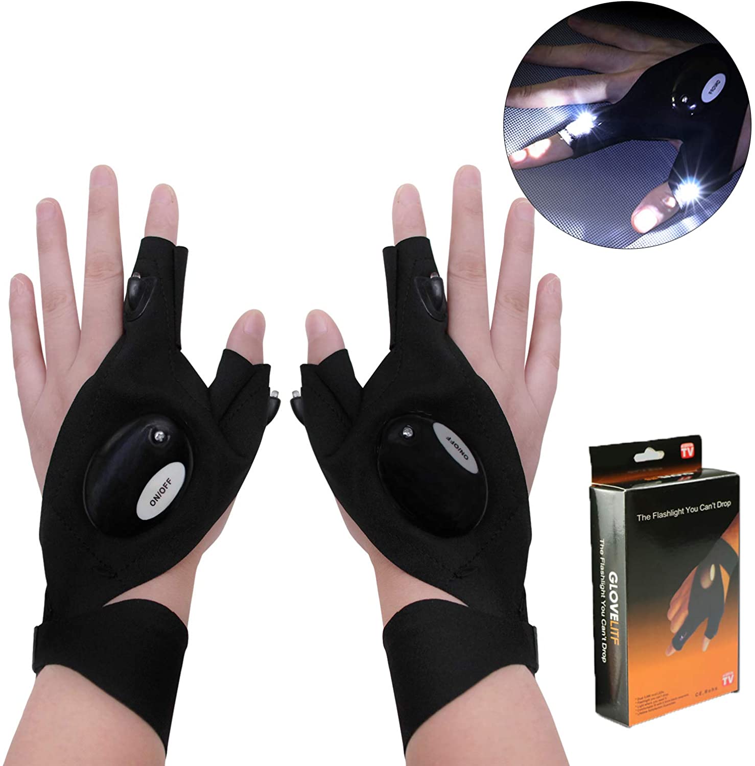 LED -ficklampa Handskar Fingerfria arbetshandskar med ljus för mörkerplatser, fiske, camping och vandring