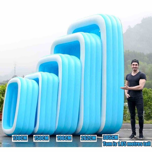 Inflatable Swimming Pool Family Kiddie Pools Rectangular Paddling Pool with 3 Rings for Indoor Outdoor Backyard