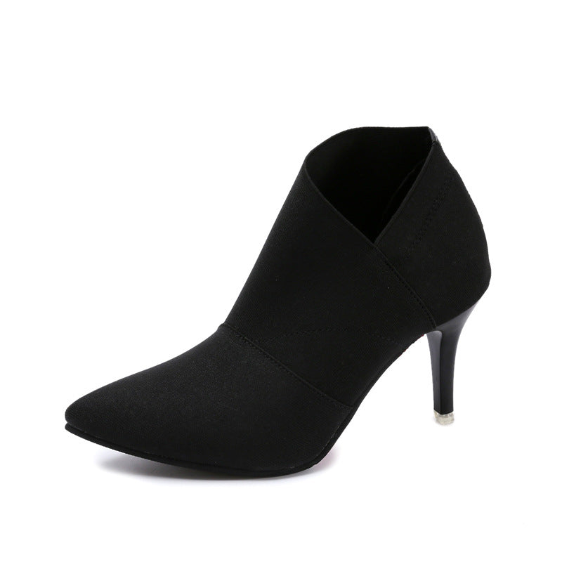 Women Pointed Toe Ankle Boots Stiletto High Heel Shoes Stretch Booties
