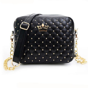 Women Rivet Chain Shoulder Bag Golden Crown Messenger Bags Leather Zipper Crossbody Bag