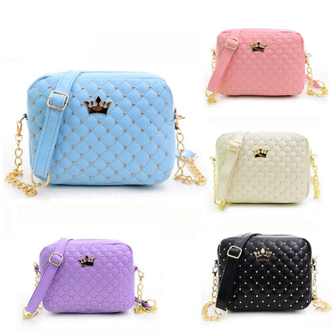 Women Rivet Chain Shoulder Bag Golden Crown Messenger Bags Leather Zipper Crossbody Bag