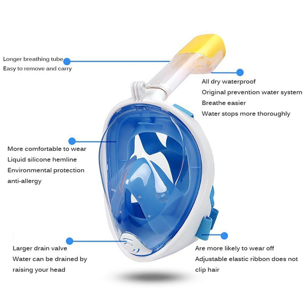 Full-Face Snorkel Mask Dykmask Underwater Anti-Fog Goggles Dykutrustning Kamerafäste för GoPro