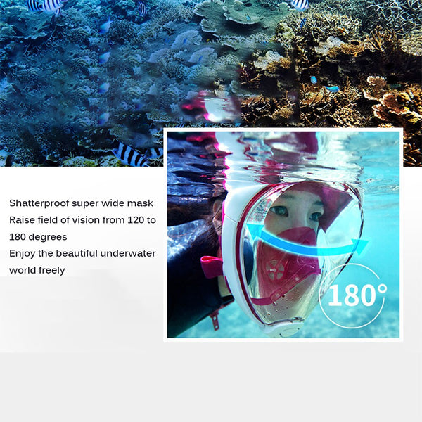 Full-Face Snorkel Mask Dykmask Underwater Anti-Fog Goggles Dykutrustning Kamerafäste för GoPro