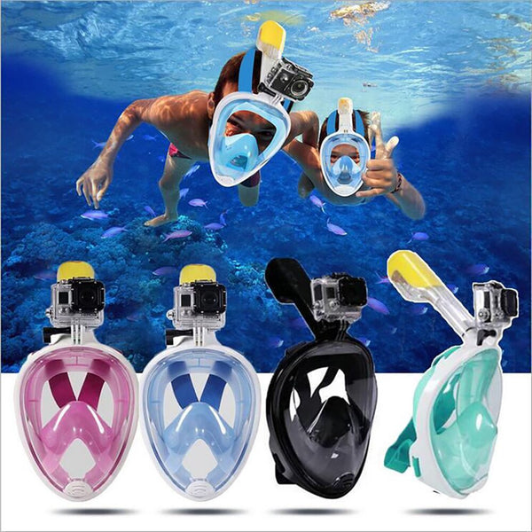 Full-Face Snorkel Mask Dykmask Underwater Anti-Fog Goggles Dykutrustning Kamerafäste för GoPro
