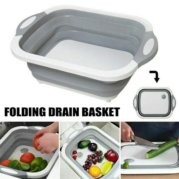 4 In 1 Foldable Multi-Functional Chopping Board Collapsible Colander Vegetable Fruit Washing Drain Sink Basket Kitchen Organizer Tool
