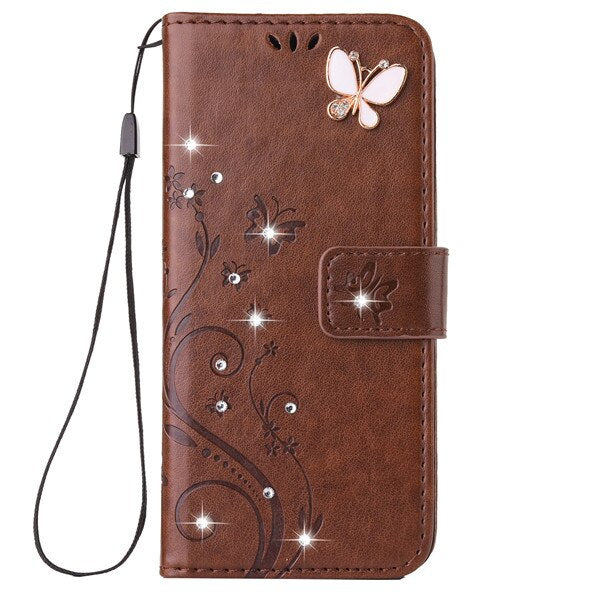 Samsung S8/S8 Plus Läder Diamant Telefon Plånbok Magnetisk Fjäril Flip Telefon Väska med Kort Kontant Slot Mobiltelefon Hållare