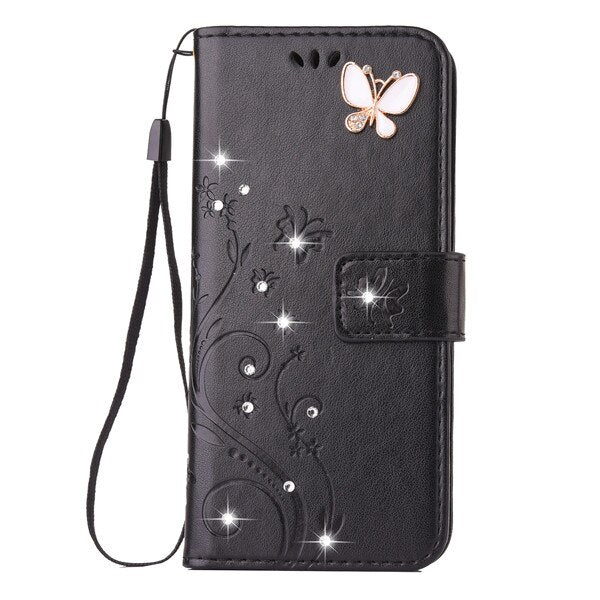 Samsung S8/S8 Plus Läder Diamant Telefon Plånbok Magnetisk Fjäril Flip Telefon Väska med Kort Kontant Slot Mobiltelefon Hållare